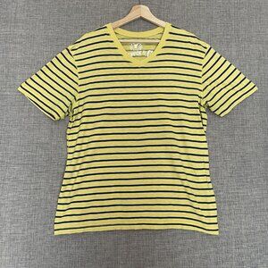 Roebuck and Co Shirt Mens Large Yellow Blue Vneck Striped Tshirt Burnout Y2K